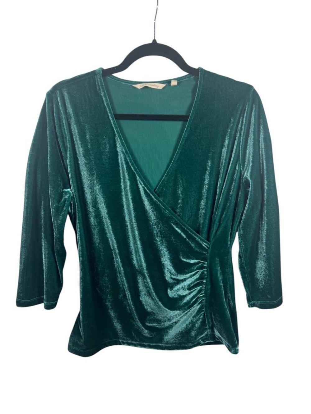 Soft Surroundings Top Womens Velvet Wrap Blouse V Neck Medium 3/4 Sleeve
